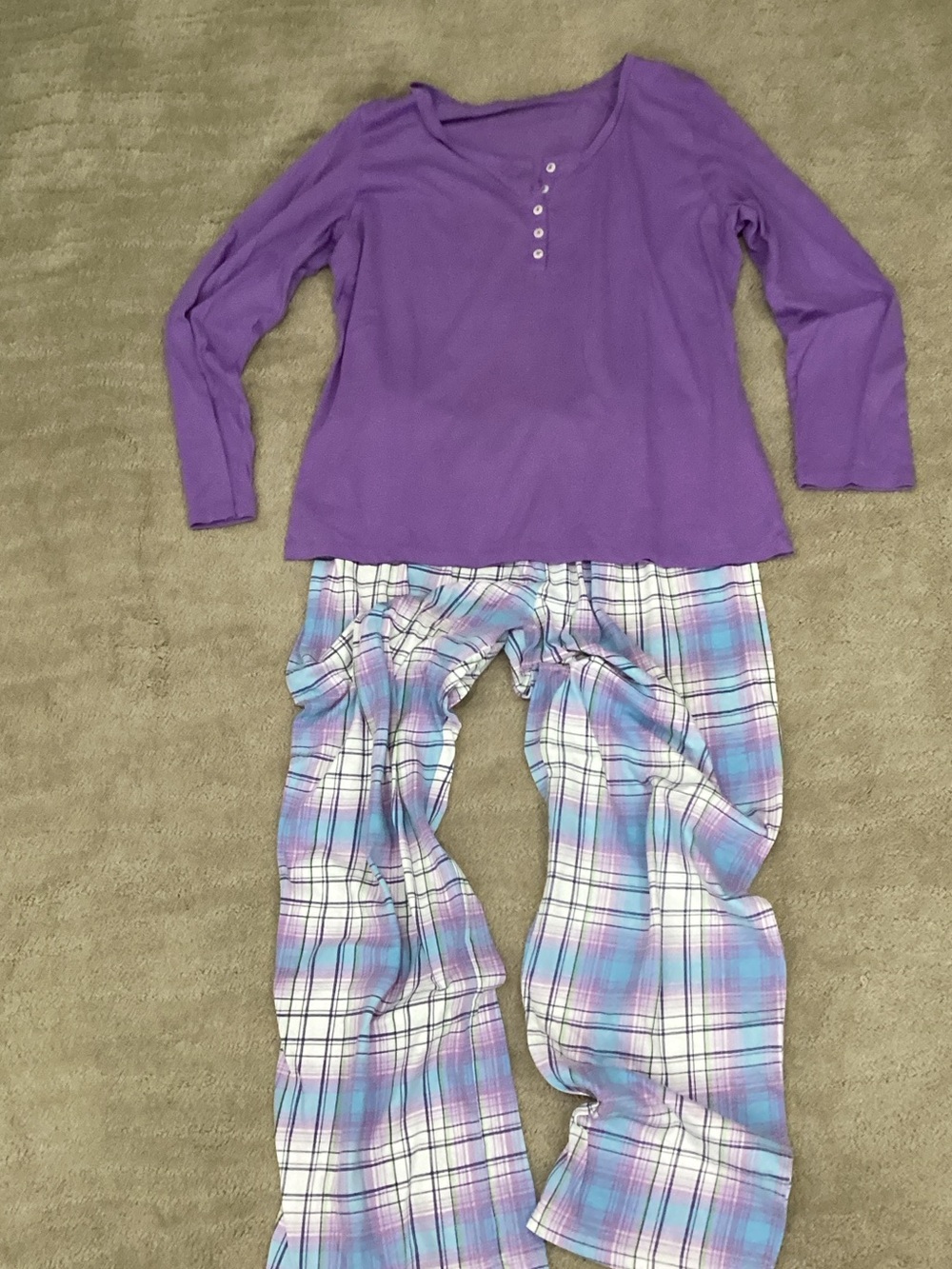 Jockey Purple Long-Sleeve Top with Purple & White Plaid Pajama Pants